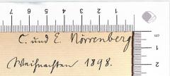- (Nörrenberg, Constantin;Nörrenberg, Elsa), Von Hand: Autogramm; 'C und E. Nörrenberg'.  (Prototyp)