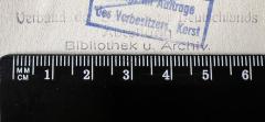 - (Verband der Bergbauindustriearbeiter Deutschlands), Stempel: Name; 'Verband der Bergarbeiter Deutschlands, Abteilung Bibliothek u. Archiv'.  (Prototyp)