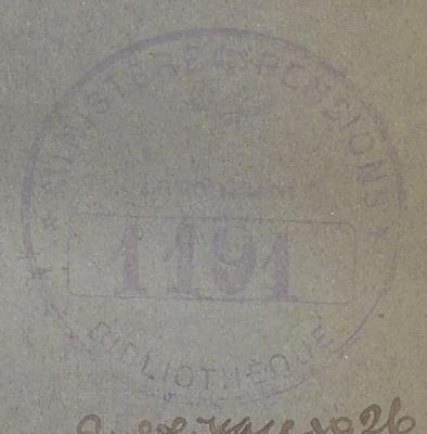 - (Ministere des Pensions Bibliotheque), Stempel: Monogramm; 'MINISTERE des PENSIONS. BIBLIOTHÈQUE'. 