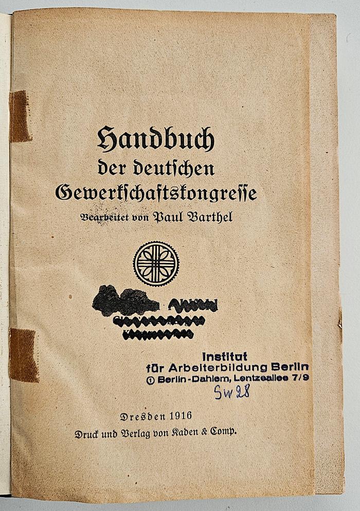 SA 1067 : Handbuch der deutschen Gewerkschaftskongresse (1916)
