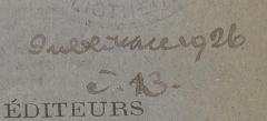 - (Generalní Konsulát Republiky Československé v Paríži;France. Ministere des Pensions. Bibliothèque), Von Hand: Inventar-/ Zugangsnummer; 'inve[...] 26'. 