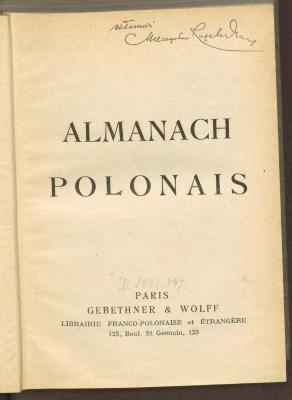 Fe 62136/5:F8 : Almanach polonais. (1921-1926)