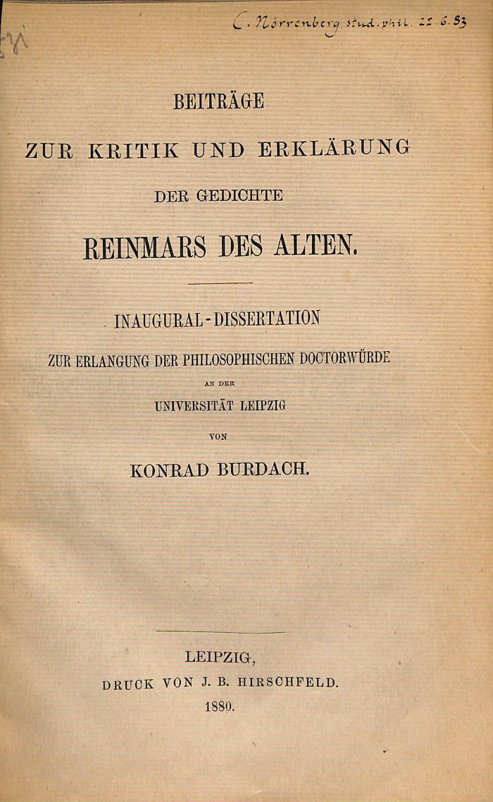 DLIT7612 : Beiträge zur Kritik und Erklärung der Gedichte Reinmars des Alten (1880)