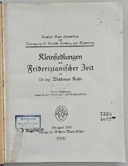 ausgesondert : Kleinsiedlungen aus Friderizianischer Zeit  (1918)