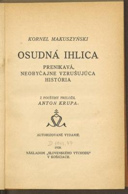 Zo 212012:F8 : Osudná ihlica : prenikavá, neobyčajne vzrušujúca história. (1928)