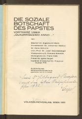 Cf 59345:F8 : Die soziale Botschaft des Papstes : Vorträge über "Quadragesimo anno ..". (1931)