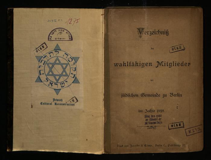 JUD II F1 1275 : Verzeichnis der wahlfähigen Mitglieder der jüdischen Gemeinde zu Berlin
 (1898)