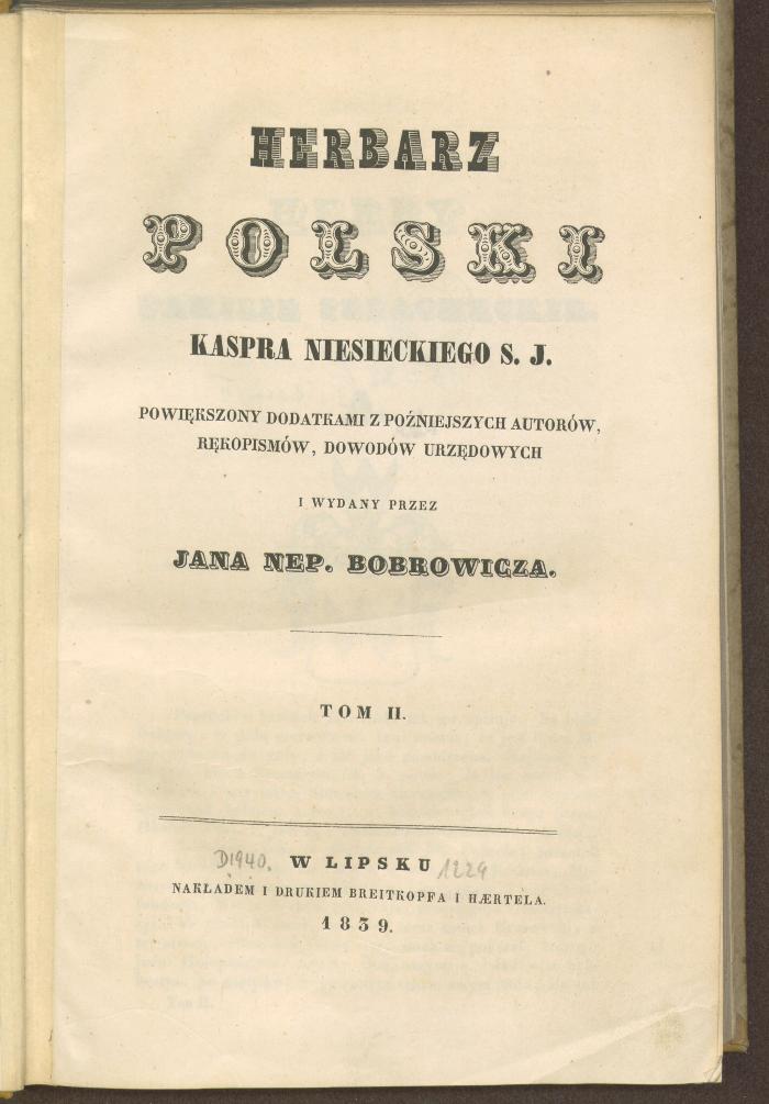 Gesch. 30890:2:F8 : Herbarz Polski Kaspra Niesieckiego. 2. (1839)