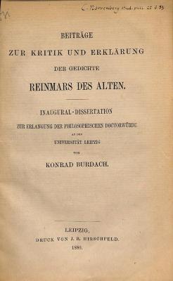DLIT7612 : Beiträge zur Kritik und Erklärung der Gedichte Reinmars des Alten (1880)