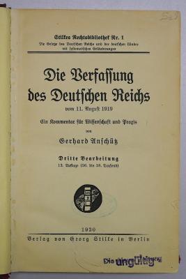 B 508&lt;13&gt; : Die Verfassung des Deutschen Reichs (1930)