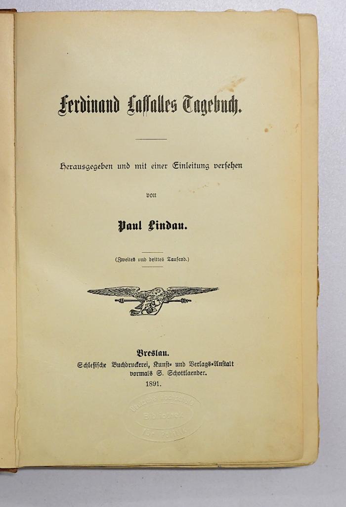 Ig 105 : Ferdinand Lassalles Tagebuch (1891)