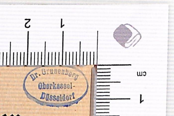 - (Grunenberg, Andreas Dr.), Stempel: ; 'Dr. Grunenberg Oberkassel Düsseldorf'.  (Prototyp)