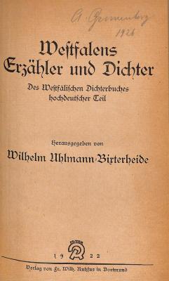 DLIT7680 : Westfalens Erzähler und Dichter (1922)
