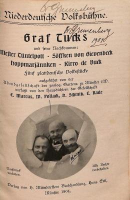 DLIT7681:1/5 : Graf Tucks und seine Nachkommen: Mester Tüntelpott, Söffken van Gievenbeck, Hoppmarjännken, Kirro de Buck (1904)