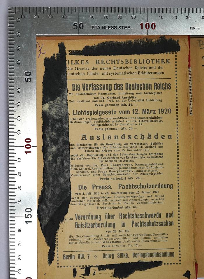 B 508 2b : Die Verfassung des Deutschen Reichs (1921);-, Ausriss: Exlibris; '[...]'