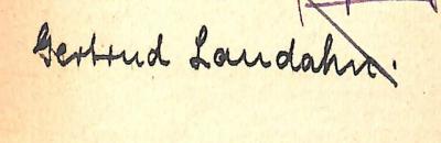 - (Laudahn, Gertrud), Von Hand: Name; 'Gertrud Laudahn.'. 