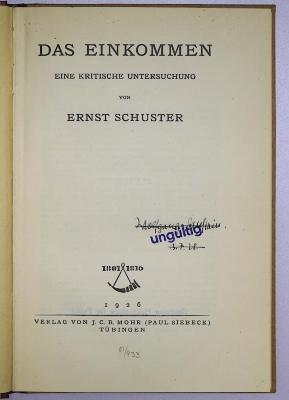 B 314 : Das Einkommen (1926)