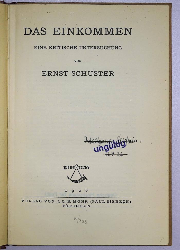 B 314 : Das Einkommen (1926)