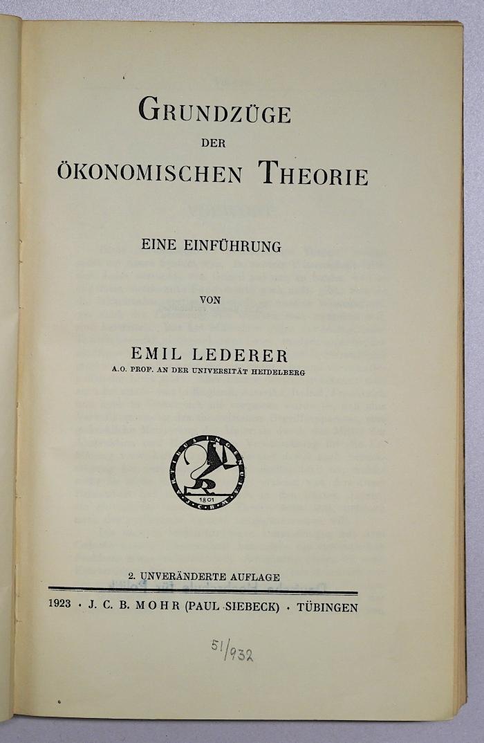 B 135 : Grundzüge der ökonomischen Theorie (1923)
