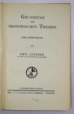 B 135 : Grundzüge der ökonomischen Theorie (1923)