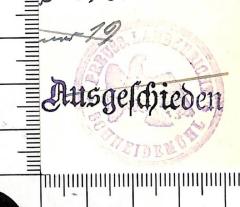 - (Preußen. Landgericht (Schneidemühl)), Stempel: Besitzwechsel: makuliert; 'Ausgeschieden'. 
