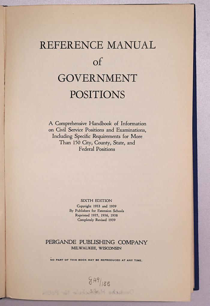 B 345b : Reference Manual of Government Positions (1939)