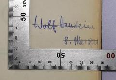 - (Hanstein, Wolfgang), Von Hand: Autogramm, Name; 'Wolf Hanstein 8. Mai 1921'. 