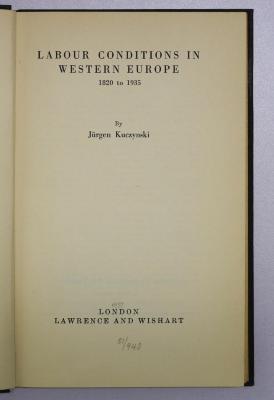 B 5 : Labour Conditions In Western Europe 1820 to 1935 (1937)