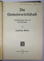B 33 : Die Gemeinwirtschaft : Untersuchungen über den Sozialismus (1922)