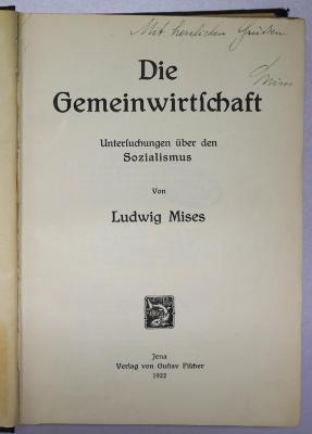 B 33 : Die Gemeinwirtschaft : Untersuchungen über den Sozialismus (1922)