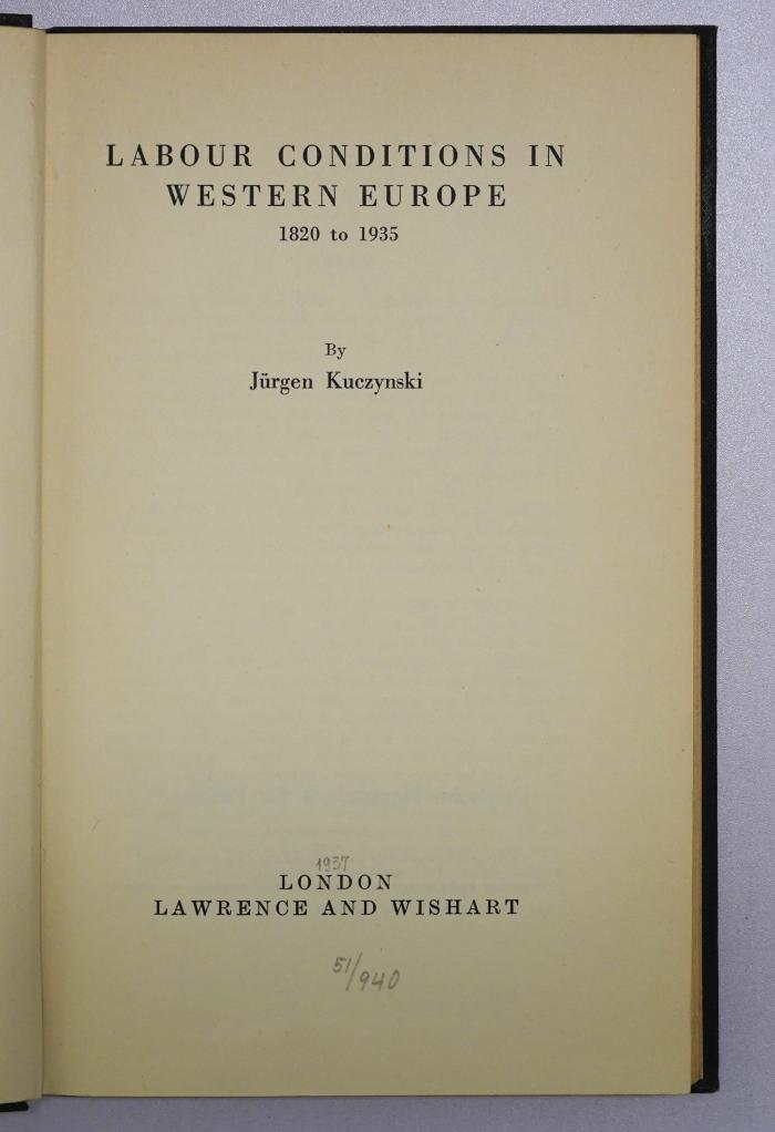 B 5 : Labour Conditions In Western Europe 1820 to 1935 (1937)
