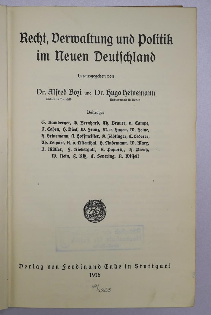 B 34 : Recht, Verwaltung und Politik im Neuen Deutschland (1916)