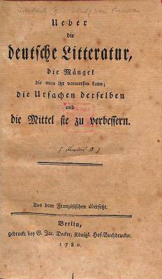 DLIT7742 : Ueber die deutsche Litteratur (1780)
