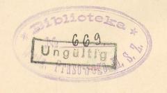 - (Polen. Ministerstwo Spraw Zagranicznych. Wydział Prasowy), Stempel: Inventar-/ Zugangsnummer; 'Biblioteka. Wydz. Prasowego M. S. Z. Nr. 669'. 