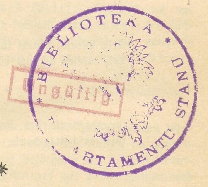 - (Polen. Bibliotheka Departmentu Stanu), Stempel: Name; 'BIBLIOTEKA DEPARTAMENTU STANU'. 