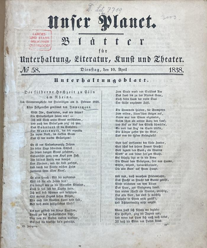 DLIT7719 : &lt;&gt; silberne Hochzeit zu Cöln am Rheine (1838)