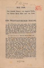 DLIT7919 : &lt;&gt; phantastischer Dialog, "von Anatole France, von Auguste Rodin, von Rainer Maria Rilke und von Paris" ([1909])