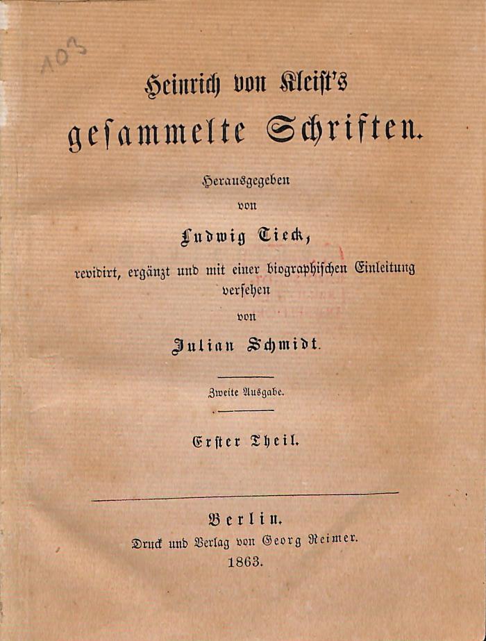 DLIT8091:1 : Heinrich von Kleist's gesammelte Schriften (1863)