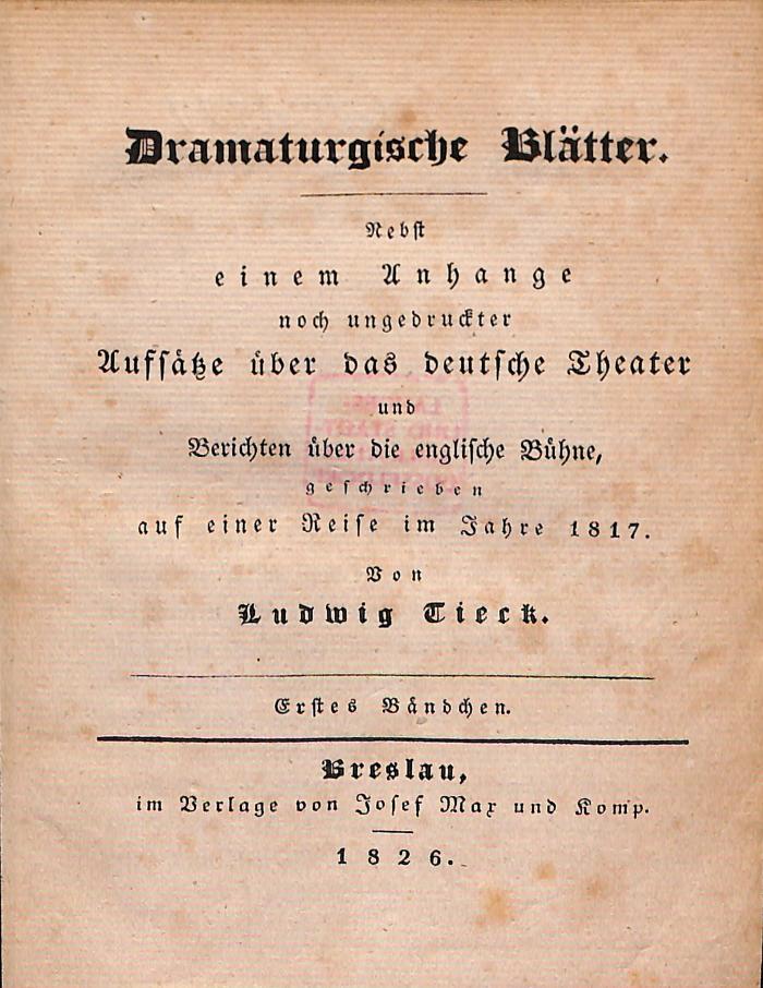 DLIT8101:1/2 : Dramaturgische Blätter (1826)