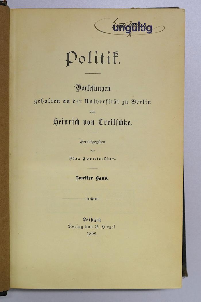 Ig 106-2 : Politik. Vorlesungen. Zweiter Band. (1898)