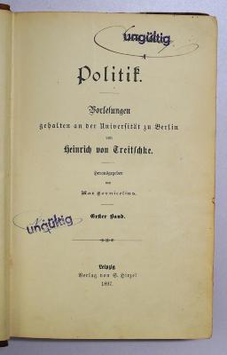 Ig 106-1 : Politik. Vorlesungen. Erster Band. (1897)