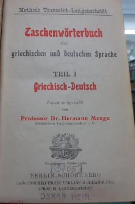 Sa 532 1.2 2.Ex.: Taschenwörterbuch der griechischen und deutschen Sprache (1905)