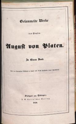 DLIT8285 : Gesammelte Werke des Grafen August von Platen (1839)