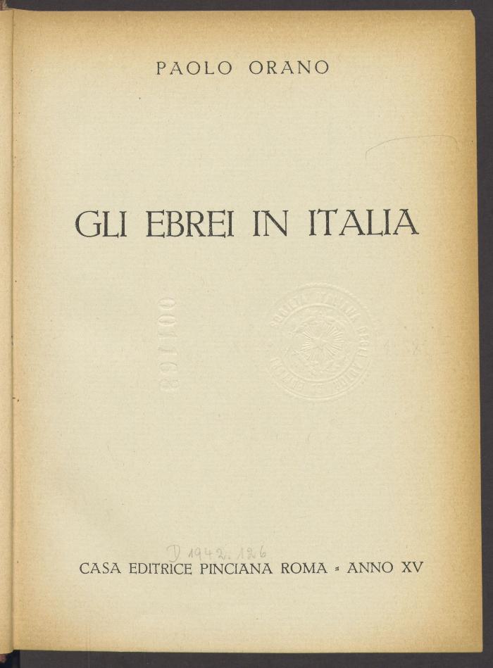 Ey 25182:F8 : Gli ebrei in Italia. (1937)