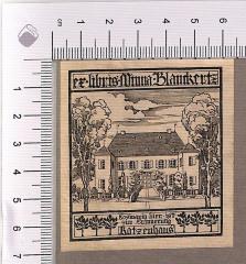 - (Blanckertz, Minna), Etikett: Exlibris; 'Ex libris Minna Blanckertz'.  (Prototyp)