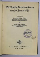 Ba 427a : Die deutsche Gemeindeordnung vom 30. Januar 1935. (1935)