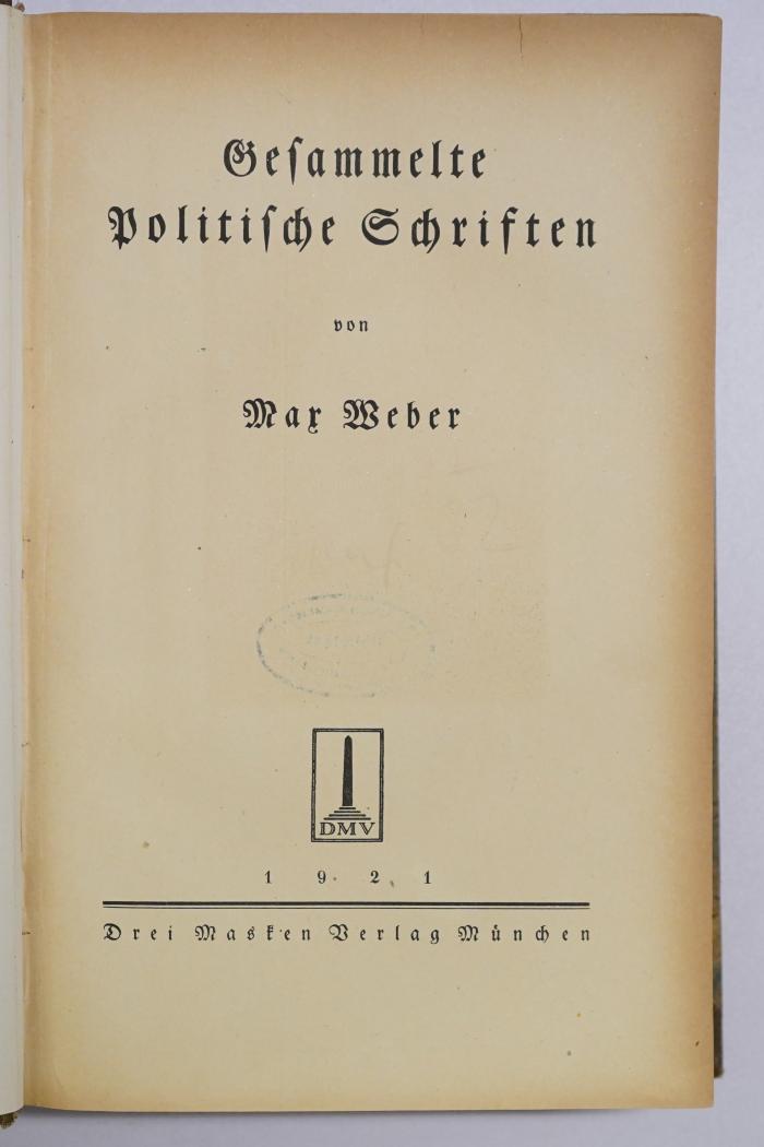 Ba 317c : Gesammelte Politische Schriften (1921)