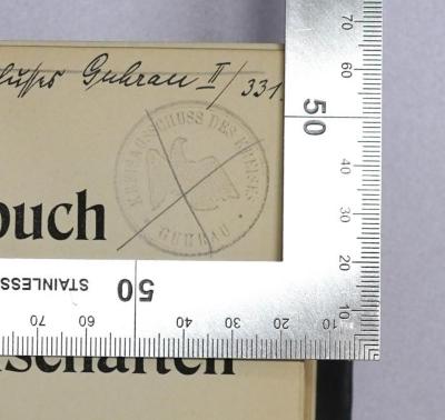 B 943-1 : Handwörterbuch der Kommunalwissenschaften. 1, Abdeckerei - Filtration des Wassers (1918);- (Kreisausschuß des Kreises Guhrau), Stempel: Berufsangabe/Titel/Branche, Ortsangabe; 'Kreisausschuß des Kreises Guhrau'. 