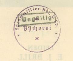 - (Sprachmittler-Abteilung der Luftwaffe), Stempel: Name; 'Sprachmittler Abt. d. Lw. Bücherei'. 
