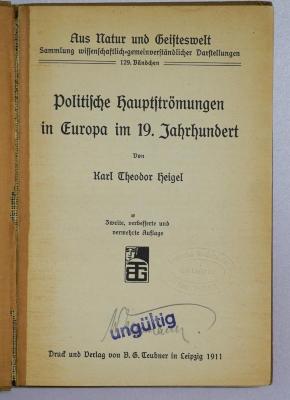 B 772 : Politische Hauptströmungen in Europa im 19. Jahrhundert (1911)